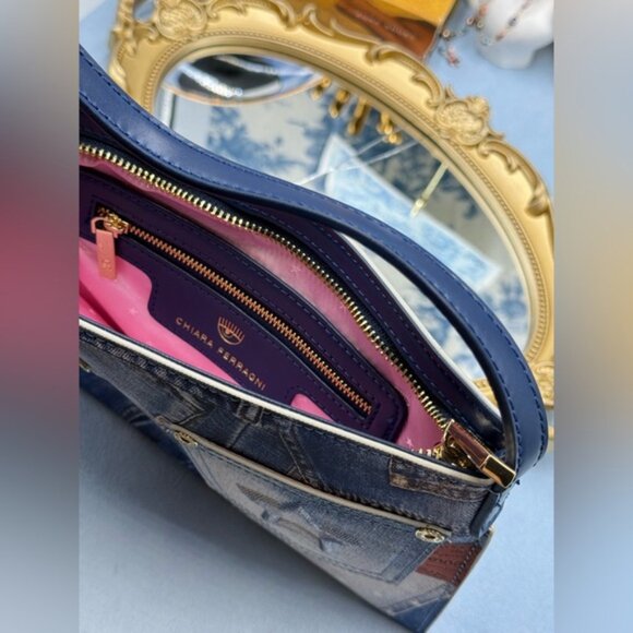 🆕 CHIARA FERRAGNI 🧿 NWOT All Over Denim Print Thin Shoulder Bag - Picture 10 of 14
